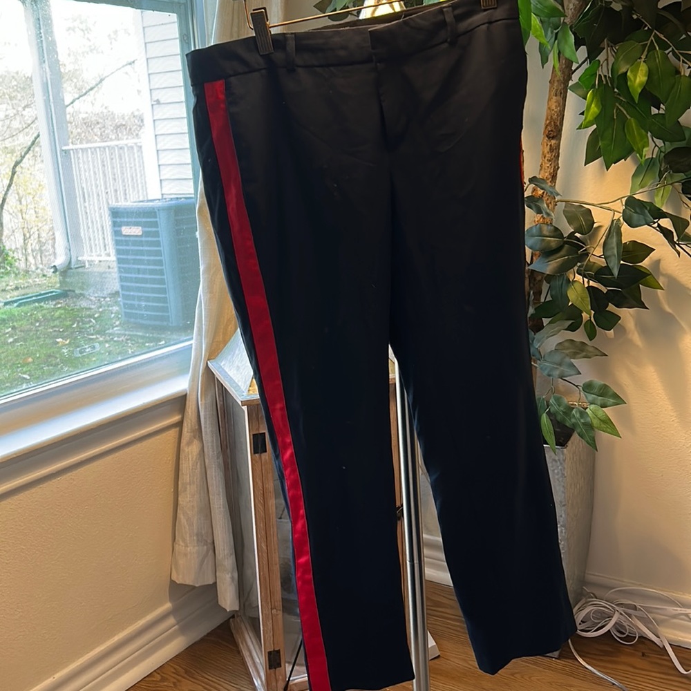 Navy blue and red striped pants